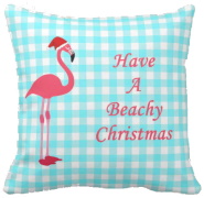Pink Flamingo Beachy Christmas Pillow